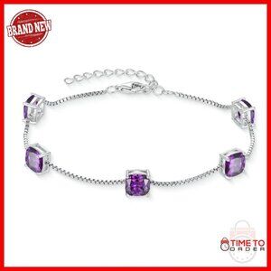 925 Sterling Silver Dainty Princess Cut Link Bracelet Jewelry Gift